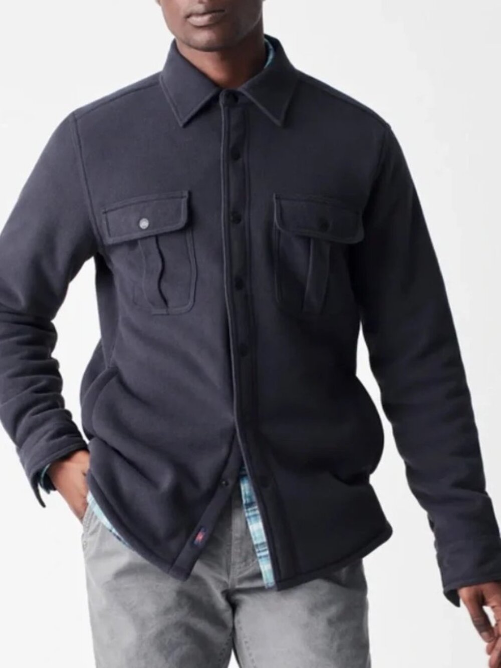 Faherty Sherpa Lined Shirt Jacket in Washed Black